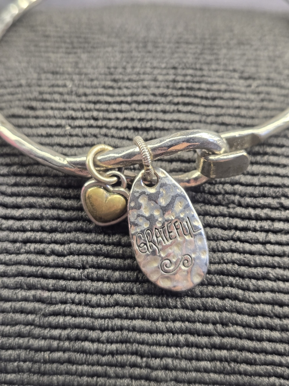 Brighton Two-Tone Silver and Gold Heart Charm Bangle Grateful